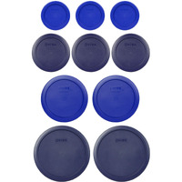 Pyrex (2) 7402-Pc 6/7 Cup Blue, (2) 7201-Pc 4 Cup Cadet Blue, (3) 7200-Pc 2 Cup Blue, (3) 7202-Pc 1 Cup Cadet Blue Replacement Food Storage Lids, Made In Usa