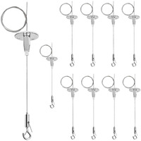 Ottff 10 Pack Ceiling Sign Hanger 3.2 Ft Suspension Cable Wire Rope Adjustable Length With Spring Hook Hanging Disc For Led Panel Light Billboards Diy Mounting Clamp Max Load 11 Ib