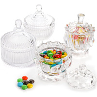 Youeon Set Of 4 Glass Candy Dish With Lid, Crystal Candy Jar, Decorative Candy Bowl, Cookie Jar, Jewelry Dish, Covered Candy Jar, Small Glass Jars For Candy Buffet, Kitchen, Home, Office Desk