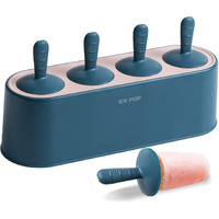 Popsicle Mold Set 4 Pieces Homemade Silicone Popsicle Maker Kid Easy Release Ice Cream Molds Reusable Diy Pop Molds (Blue)