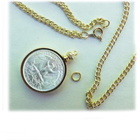 Beadexplosion Coin Holder Bezel Quarter Usa 25 Cent Gold Plated Link Necklace 24"" Chain Kit Parts