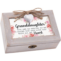 Cottage Garden Granddaughter Natural Taupe Wood Locket Petite Music Box Plays You Are My Sunshine