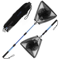 Blue Billow Fishing Net With Long Robust Telescopic Handle For Freshwater And Saltwater,Extend To 50.8 Inch,Foldable Nylon Mesh Landing Net