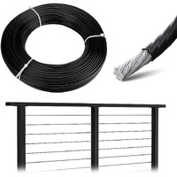 Muzata 150Ft Black Vinyl Coated Wire Rope 1/8"" Overmolded To 3/16"" For 1/8"" Black Cable Railing System Stainless Steel Aircraft Cable 7X7 Strand Indoor Outdoor Decking Stair Balustrade Diy Wr17 Wp1