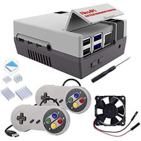 Geeekpi Retro Gaming Nes4Pi Case For Raspberry Pi 4 Model B, Pi 4 Case With Fan And Heatsinks For Raspberry Pi 4 Model B (Case With Game Controllers)