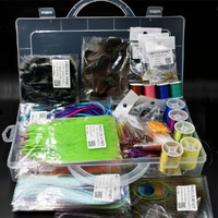 Phecda Profly Feathers Fur Thread Crystal Flash Line Hooks Fly Tying Materials Starter Kits (Fly Tying Materials Set)