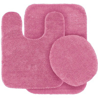 Fancy Linen 3Pc Solid Non-Slip Bath Mat Set Bathroom U-Shaped Contour Rug, Mat And Toilet Lid Cover New # 6 (Hot Pink)