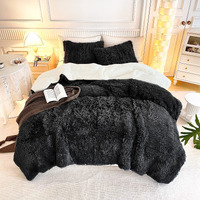 Uozzi Bedding Black Faux Fur Comforter Set Queen 3 Pieces - 1 Black Shaggy Comforter Set 90X90 And 2 Pillowcases, Ultra Soft And Easy Care Luxury Plush Shaggy Duvet Set