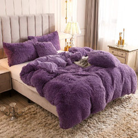 Uhamho Luxury Fluffy 1Pc Solid Duvet Cover Faux Fur Plush Shaggy Quilt Cover Velvet Bedspread Zipper Closure, No Pillow Sham, No Comforter (Purple, Twin)