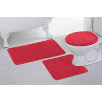 Better Home Style 3 Piece Bathroom Rug Set Bath Rug, Contour Mat, & Lid Cover Non-Slip With Rubber Backing Solid Color (Red)
