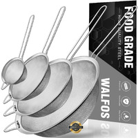 Walfos Extra Fine Mesh Strainer Set Of 4-9.5"", 7"", 4.7"", 2.8"", Stainless Steel 30 Mesh Sieve With Sturdy Handle, Kitchen Food Strainers Sifters For Quinoa, Pasta, Fruits, Vegetables, Rice, Tea
