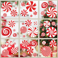 49Pcs Christmas Window Clings Christmas Candy Window Clings Christmas Red Candy Decorations Peppermint Candy Christmas Window Decals For Glass Window Xmas Holiday Home Office School Decorations