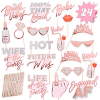 Xo, Fetti Bachelorette Photo Booth Props - 24 Pieces, Pre-Assembled - Rose Gold Future Mrs Party Decorations, Bride To Be, Bridal Shower