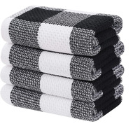 Homaxy 100% Cotton Waffle Weave Check Plaid Kitchen Towels, 13 X 28 Inches, Super Soft And Absorbent Dish Towels For Drying Dishes, 4-Pack, White & Black