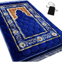 Prayer Rug Muslim Mat Islamic - Padded Very Thick Prayer Rug Sajadah For Men Women With Islam Prayer Beads For Eid Travel Ramadan, Soft And Luxury (Royal Blue)