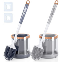 Aokala Silicone Toilet Brush Set, 2 Pack Toilet Bowl Brush And Holder With Tweezers Long Handle, Toilet Cleaner Brush For Bathroom Deep Cleaning, Elegant Toilet Scrubber Bathroom Decor Accessories