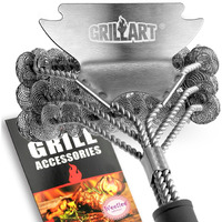Grillart Grill Brush And Scraper Bristle Free - Safe Bbq Brush For Grill - 18'' Stainless Grill Grate Cleaner - Safe Grill Accessories For Porcelain/Weber Gas/Charcoal Grill - Gifts For Grill Wizard