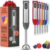Powerful Immersion Blender, Electric Hand Blender 500 Watt With Turbo Mode, Detachable Base. Handheld Kitchen Blender Stick For Soup, Smoothie, Puree, Baby Food, 304 Stainless Steel Blades (Grey)