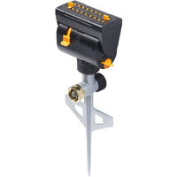 Melnor 65137Amz Mini Turbo Oscillating Sprinkler On Step Spike, Quick Connect Bundle, Black, Yellow