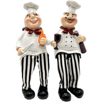 Set Of 2 Home Kitchen Decor Chef Figurines Bread & Wine With Dangling Legs Shelf Sitters Figurine Statue For Kitchen Shelves, Cupboard, Countertop Display, Windowsill