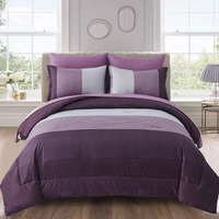Wongs Bedding Purple Comforter Set Queen, Reversible Purple Striped Patchwork Alternative Comforte Set For Queen Bed,3 Pieces(1 Comforter+2 Pillowcases), Soft Microfiber Bedding Set 90     90