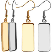 Hook Earring Trays,20Pcs Silver And Golden Wire Earring Blanks Hypoallergenic Earring Hooks Bezel Trays Stainless Steel Rectangular Cabochon Earring Base Fit 25X10Mm Cabochons
