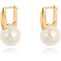 Boho Pearls Drop Gold Hoop Lever Back Earrings For Women 18K Gold Plated Handpicked White Simulated Pearl Earrings For Wedding Jewelry Gift