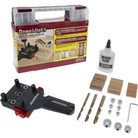 Milescraft 1333 Dowel Jig Kit - New, Improved, Self-Centering Handheld Dowel Jig With 3 Metal Bushing Sizes (1/4In, 5/16In, 3/8In) - Complete Doweling Jig Kit With All Accessories