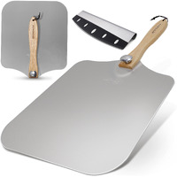 Kitchus Moon Large Pizza Peel 16 Inch - Extra Large Metal Pizza Peel With 14 Inch Stainless Steel Pizza Cutter Rocker, Pizza Paddle With Folding Handle (Pizza Peel 13""X16"" With 14"" Cutter)