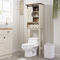Okd Over The Toilet Storage Cabinet, Farmhouse Storage Cabinet Over Toilet With Sliding Barn Door & Adjustable Shelves, Home Space Saver For Bathroom, Living Room, Rustic Oak With Antique White