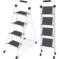 Kingrack Step Ladder 4 Step Folding Step Stool For Adults With Handrails Heavy Duty Steel Sturdy Lightweight Collapsible Portable Step Ladder With Anti-Slip Wide Pedal,White