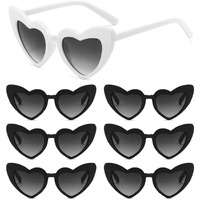 Yoothink 7 Pack Love Heart Shaped Sunglasses Bachelorette Party Sunglasses Bridesmaid Bride Heart Sunglasses (White&Black)