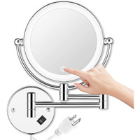 Amznevo Wall Mounted Lighted Makeup Mirror, 8 Inch Double-Sided 1X 5X Magnifying Mirror For Bathroom, 11'' Extendable Arm, 360 Swivel, Touch Dimmableled Lights, Powered By Plug In, Chrome