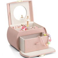 Vlando Kids Musical Jewelry Box For Girls With Drawer, Music Box With Ballerina And Stickers For Birthday Bedroom Decor, Gifts For Girls Kids - Pink