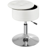 Greenstell Vanity Stool With Storage, 19"" To 23"" Height Adjustable Pu Leather Vanity Chair, 360 Swivel Makeup Stool With Removeable Tray, Modern Ottoman For Bedroom Bathroom, White