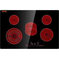 Vevor Built In Electric Stove Top, 30 Inch 5 Burners, 240V Glass Radiant Cooktop With Sensor Touch Control, Timer & Child Lock Included, 9 Power Levels For Simmer Steam Slow Cook Fry