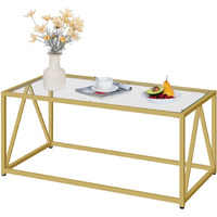 Hoobro Glass Coffee Table, Gold Coffee Tables For Living Room, Gold Glass Coffee Table,1 Layer Center Table, Modern, For Apartment, Office, 39.4 X 19.7 X 17.7 Inches, Easy Assembly, Golden Gd04Kf01