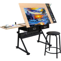 Zeny Drafting Table Art Desk Drawing Table Height Adjustable Artist Table Tilted Tabletop W/Drafting Stool And Storage Drawer For Reading, Writing, Crafting, Painting Art