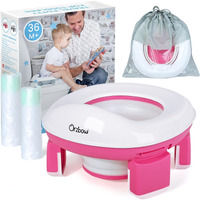 Orzbow Portable Potty For Toddler Kids Travel Potty Training Toilet Seat With Storage Bag- Foldable Potty Chair With 40Pcs Travel Bags, Detachable Carry Baby Potty With Splash Guard For Toddlers(Pink)