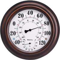 Indoor Outdoor Thermometer - Premium Steel Wall Thermometer Hygrometer For Patio, Wall Or Decorative, No Battery Required Hanging Thermometer 8"" Round Diameter (Bronze)