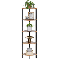 Vimber Corner Shelf, 5-Tier Corner Bookshelf, Industrial Corner Ladder Shelf, Rustic Display Shelf For Living Room, Bedroom, Kitchen, Home Office, Rustic Brown And Black Ujsj001H