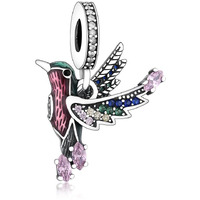 Hummingbird Charm For Bracelet, Sterling Silver Charm, Beaded Hummingbird Charm, Fine Hummingbird Charm, Fit To Pandora
