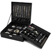 Procase Velvet Jewelry Box Organizer For Women, 2 Layer Jewelry Display Storage Holder Case For Necklace Earrings Bracelets Rings, Mother's Day Gift -Black