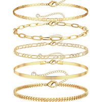 Gmsol Gold Ankle Bracelets For Women, 14K Gold Anklets For Women Waterproof Link Anklets Set Layered Anklet Bracelets For Women Gold Jewelry Gift
