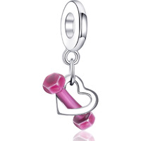 Annmors Jewelry Red Dumbbell Heart Dangle Charm 925 Sterling Silver For Woman Girl Beads Gifts For Women European Bracelet&Necklace T585