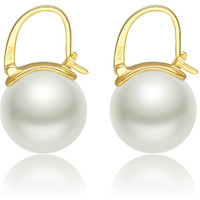 Huge Tomato Akoya White Pearl Drop Earrings, 14Mm Elegant Big Pearl Earrings 925 Sterling Silver 14K Gold Plated Clasp For Women Fashion, Dangle Hoop Earrings For Gift