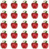 Sunnyclue 1 Box 50Pcs Teacher Charms School Charm Enamel Red Apple Charms Student Lucky Alloy Fruit Charms For Jewelry Making Charm Teacher's Day Gift Earrings Bracelets Necklace Diy Craft Decoration