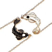Colorful Bling 2 Pieces Yin Yang Friend Pendant Necklace Dragon Matching Unique Taichi Fish Couple Necklace Cord Bff Friendship Bestie Engagement Bff Jewelry-Fish