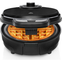 Chefman Anti-Overflow Belgian Waffle Maker W/Shade Selector, Temperature Control, Mess Free Moat, Round Iron W/Nonstick Plates & Cool Touch Handle, Measuring Cup Included, Black, Rj04-Ao-4