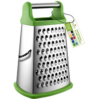 Spring Chef Professional Cheese Grater - Stainless Steel 4 Sided Handheld Box Grater For Kitchen, Xl Size - Perfect Shredder For Parmesan Cheese, Vegetables, Ginger - Dishwasher Safe - Green